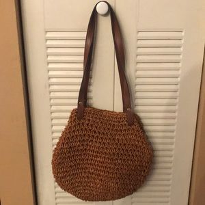 Caramel colored macrame knit crochet Boho bag